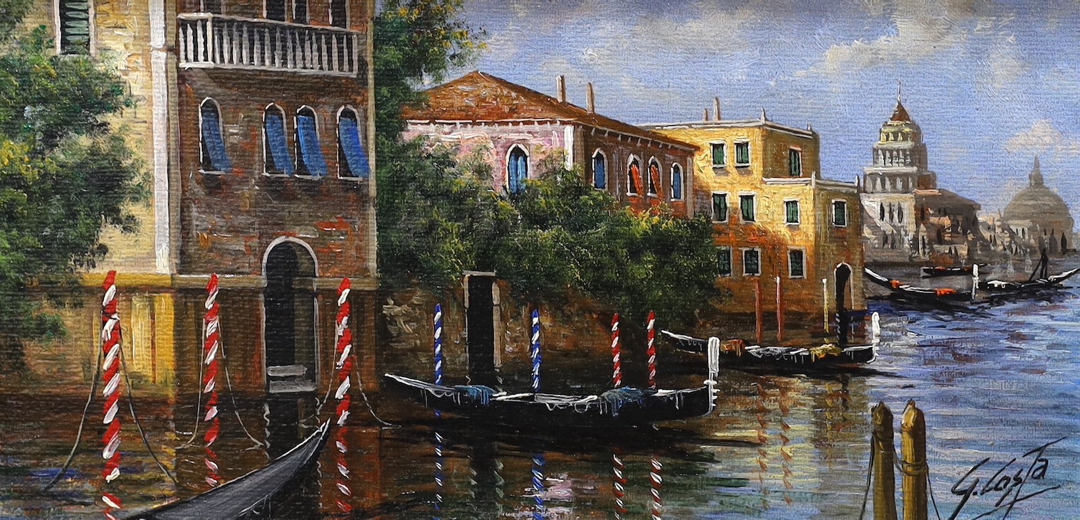 G. Costa (Contemporary Italian), oil on canvas, Venetian canal scene, signed, 19 x 39cm
